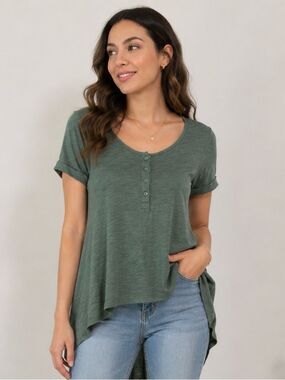 Anthropologie Olive Green Short-Sleeve Henley Tee